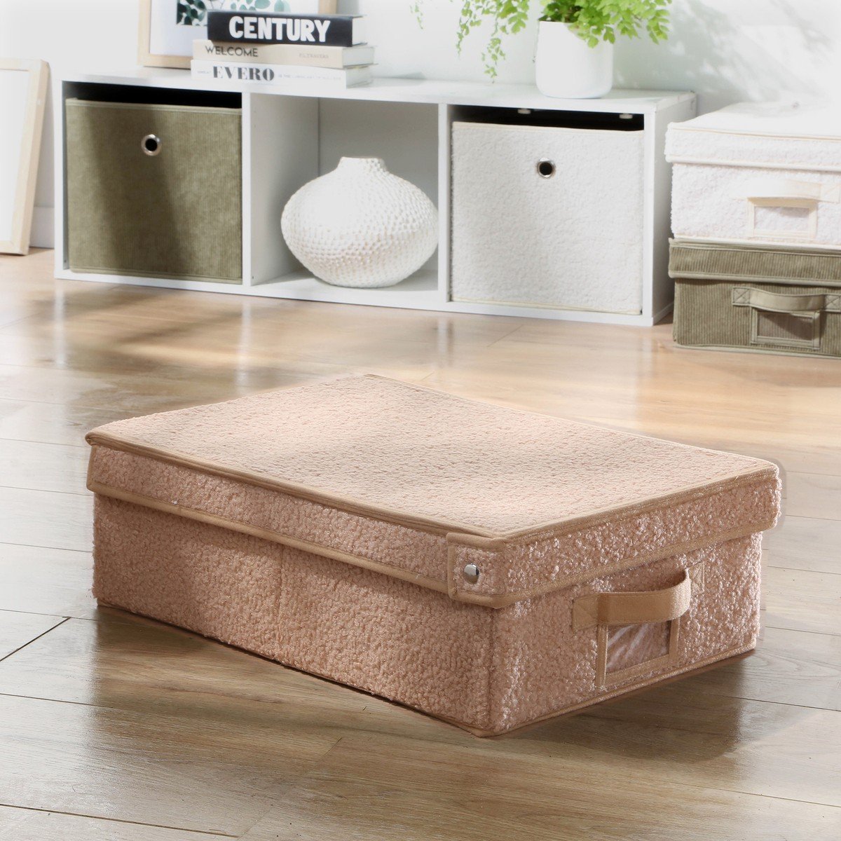 Boîte rangement avec couvercle tissu bouclette beige - L31,5 cm beige, CALICOSY