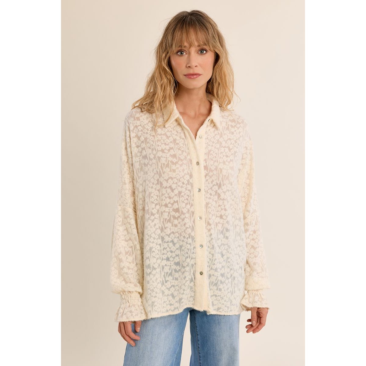 Chemise fleurie ajourée offwhite, MOLLY BRACKEN