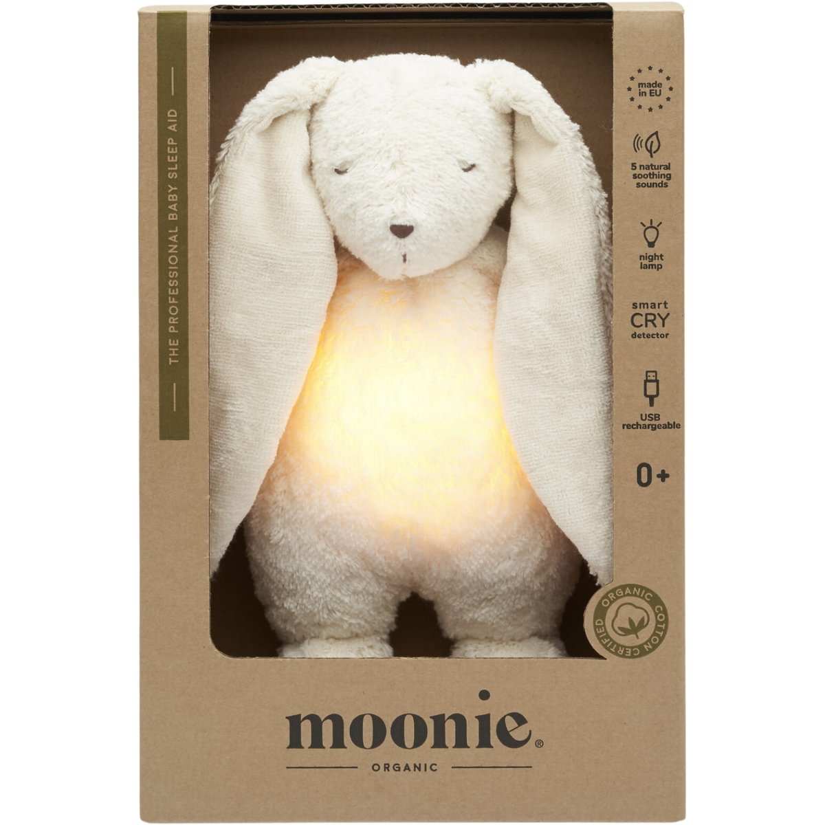 Peluche veilleuse lapin nature bio blanc polaire, MOONIE