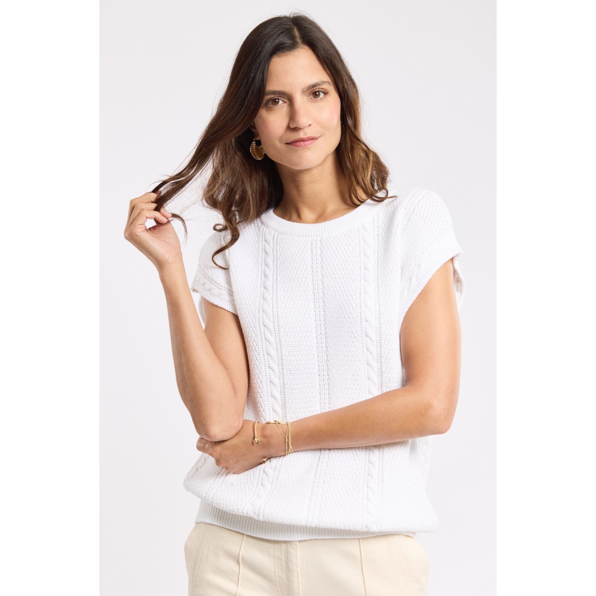 Pull sans manche en coton blanc, ARMOR-LUX