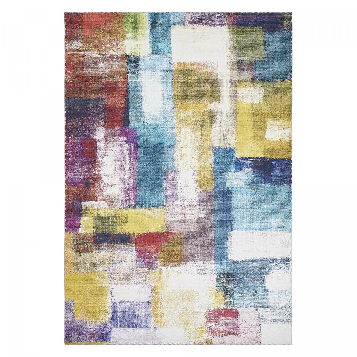 Tapis salon et chambre tissé motif faux uni NIKEL jaune, bleu, vert, UN AMOUR DE TAPIS
