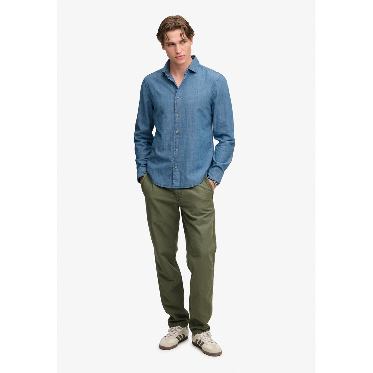 Chemise Chambray Essentials Coupe Décontractée indigo délavé, SUPERDRY