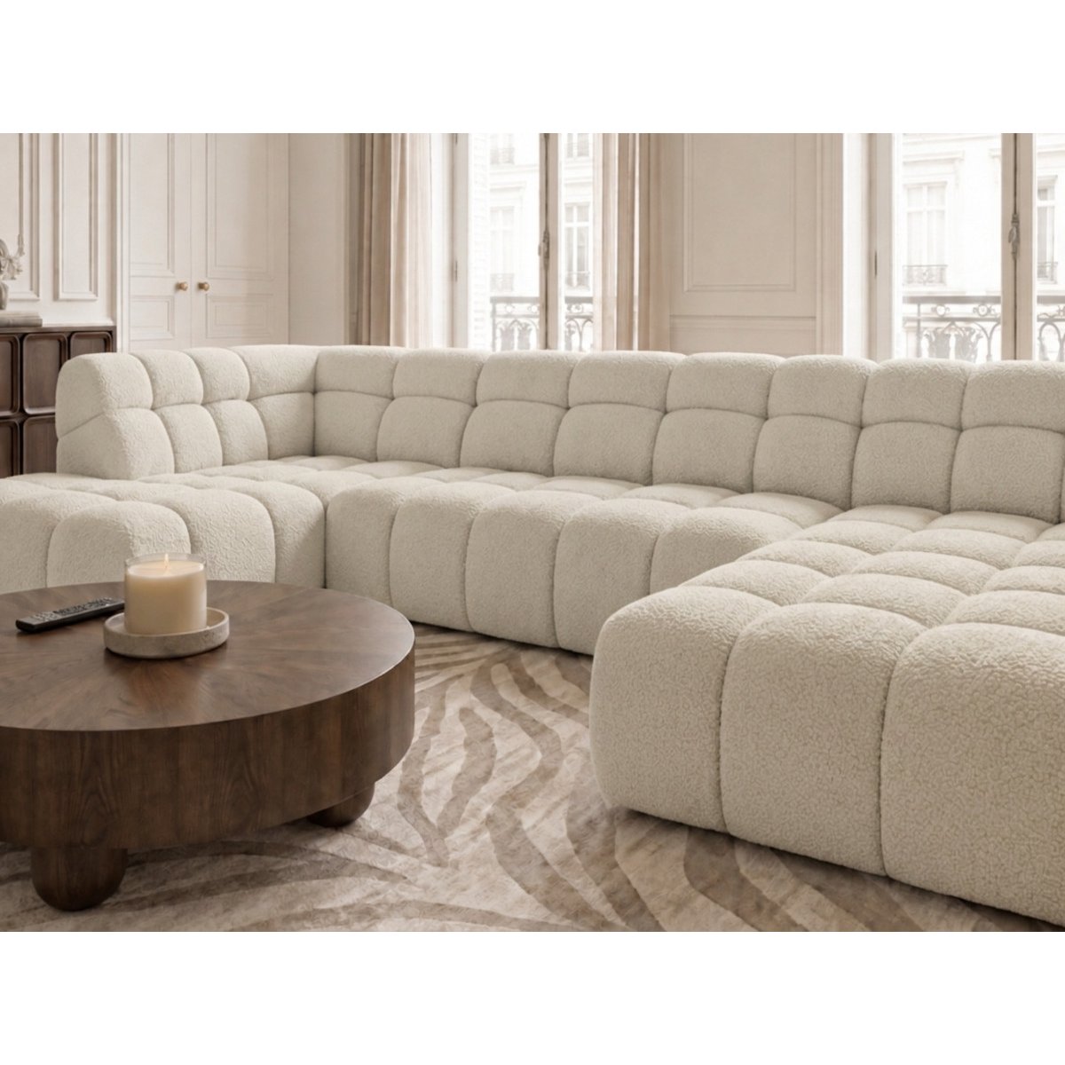 Canapé d'angle convertible 4 places en tissu texturé, ANDRE blanc, BOBOCHIC