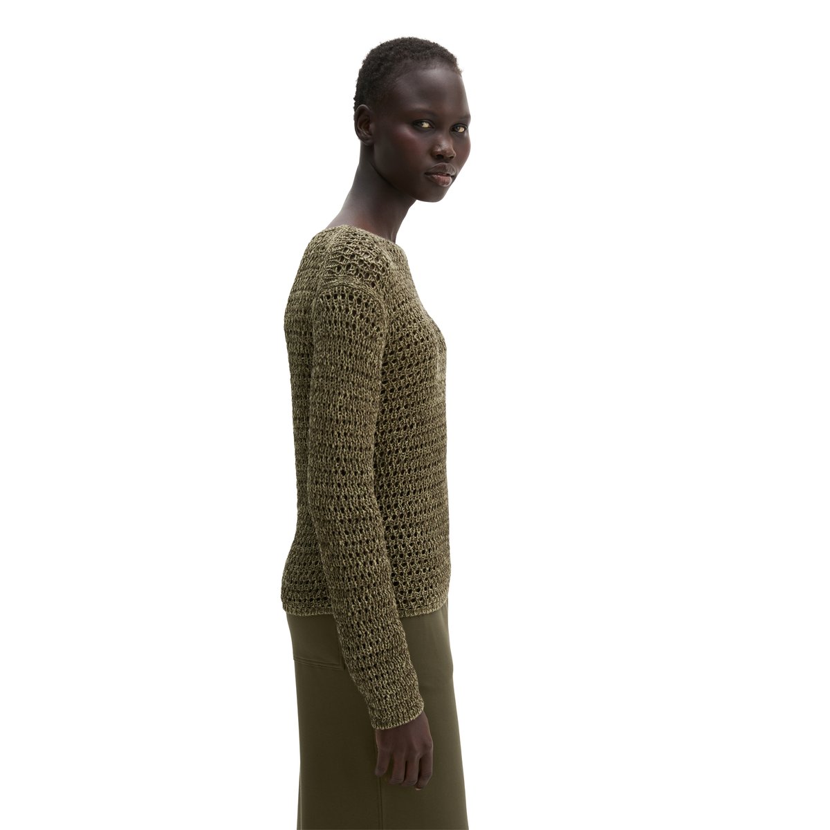 Pull en résille regular en mélange de coton bio vert, MARC O'POLO