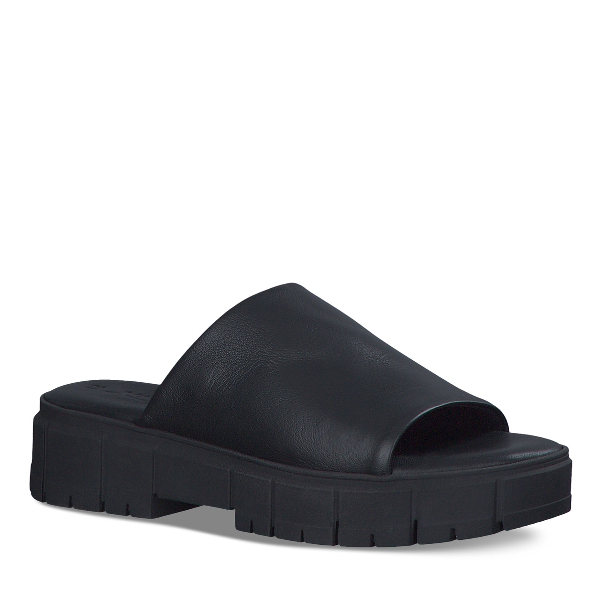 Mules plates en cuir noir, TAMARIS