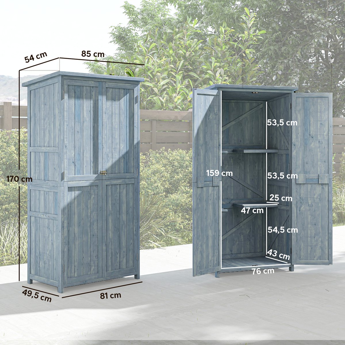 Armoire de rangement d'extérieur Bois de gris, OUTSUNNY