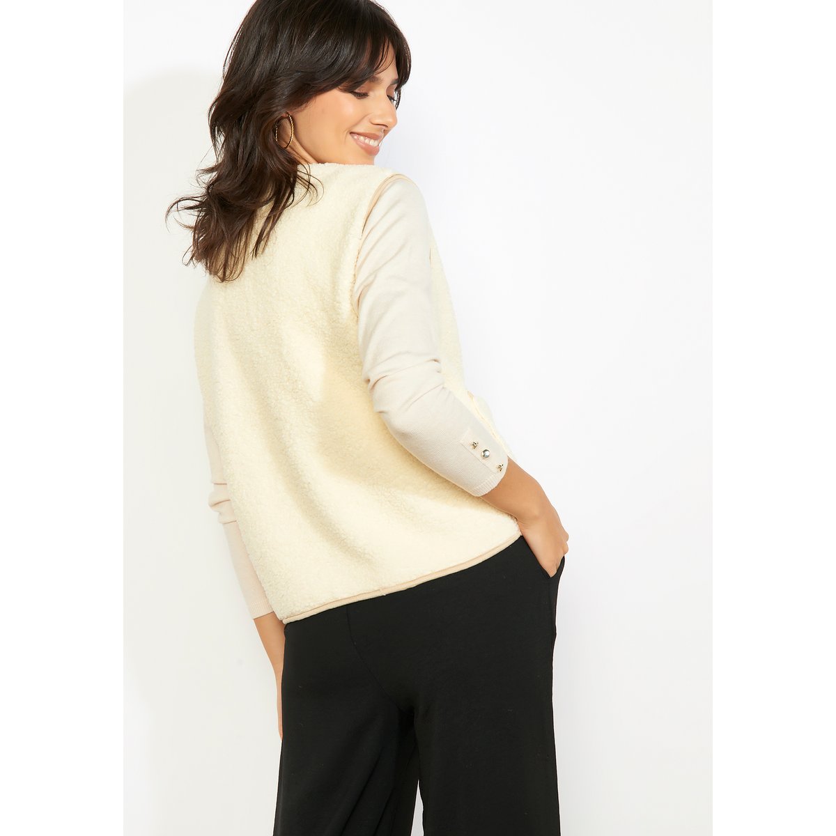 Gilet sans manches texturé blanc vanille, LOLALIZA
