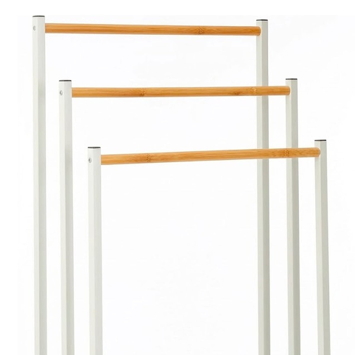 Porte-serviettes sur pied en métal blanc et bambou 3 Bras 45x23x85cm blanc, WADIGA
