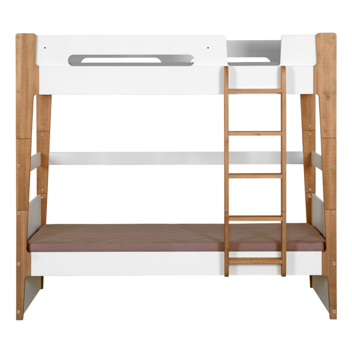 Pack lit superposé gigogne avec 3 matelas Bois massif  ROMY blanc et bois, AKITEN RETAIL