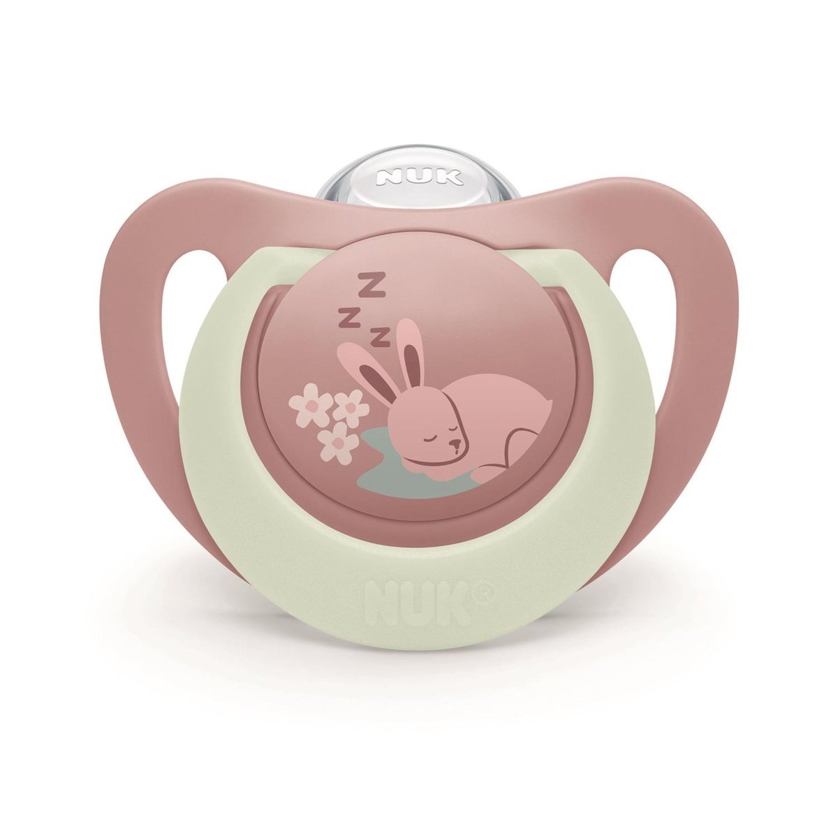 Lot de 2 sucettes nuit phosphorescentes First Choice 18-36 mois lapin-mouton, NUK