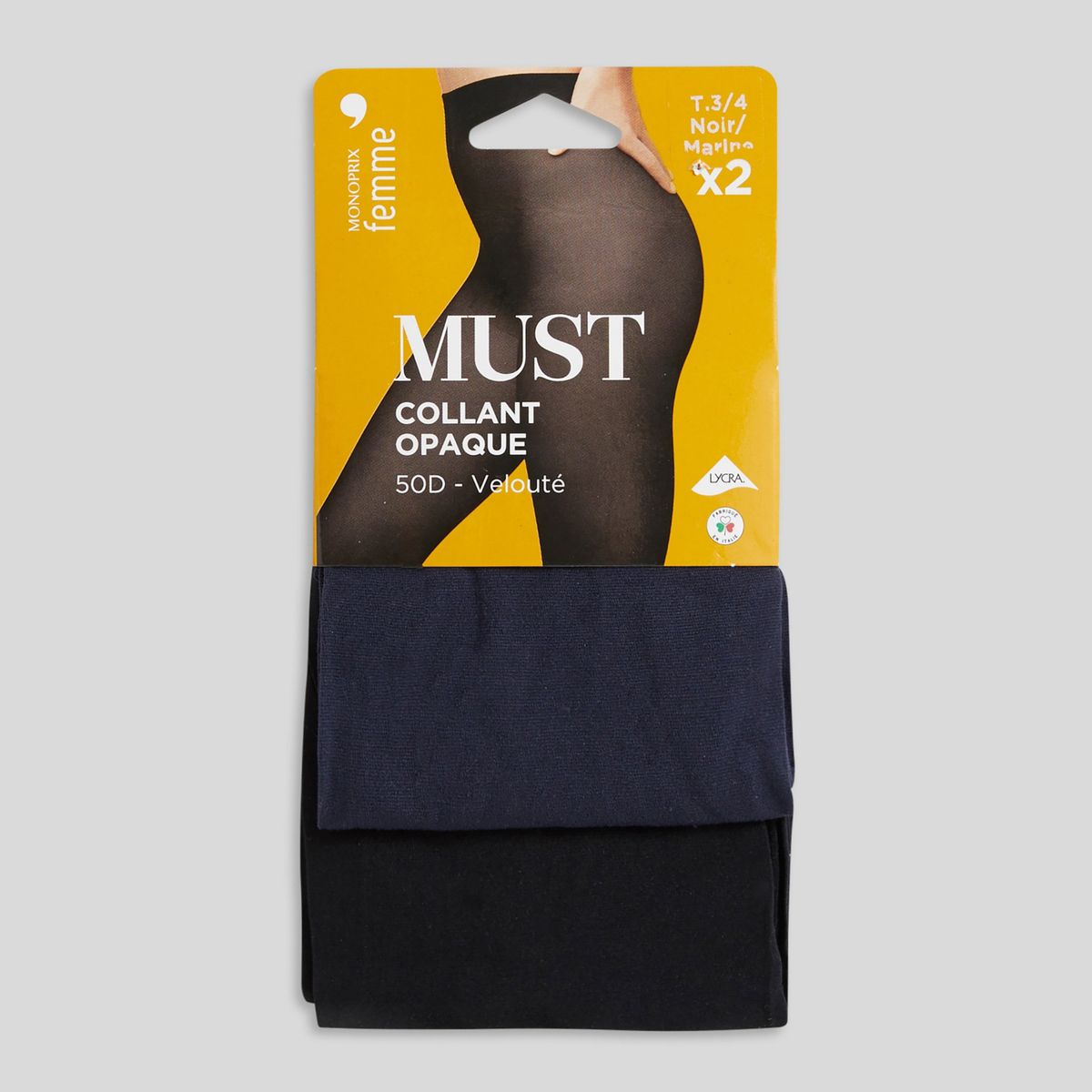 Lot de 2 paires de collants opaques marine, MONOPRIX