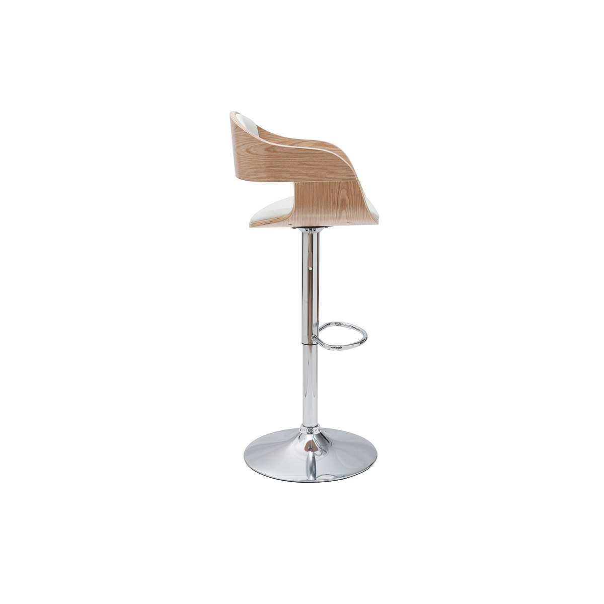 Tabourets de bar design réglables en polyuréthane blanc et bois clair (lot de 2) EUSTACHE blanc, MILIBOO