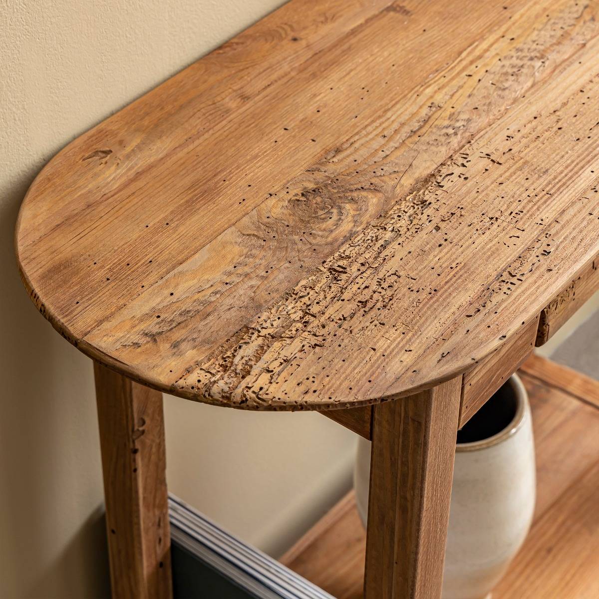 Console en bois de pin ovale BLAISE bois clair, MADE IN MEUBLES