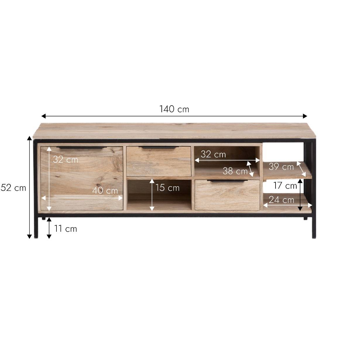 Meuble TV en bois de manguier et métal HÉLOÏSE noir, MADE IN MEUBLES
