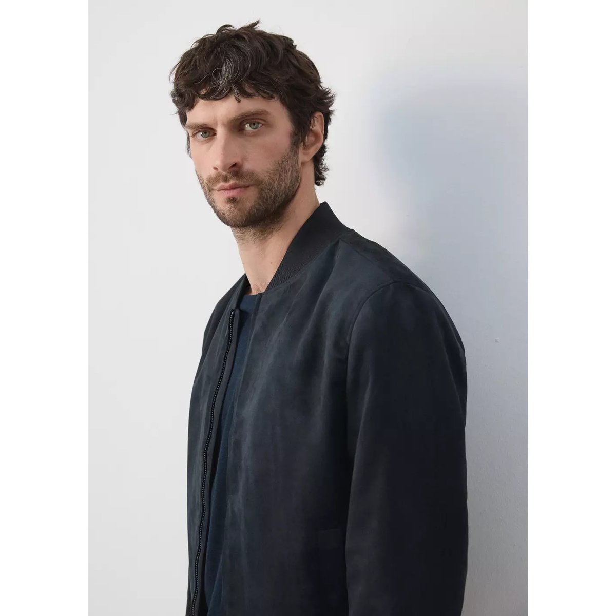 Veste bomber effet daim bleu marine, MANGO MAN