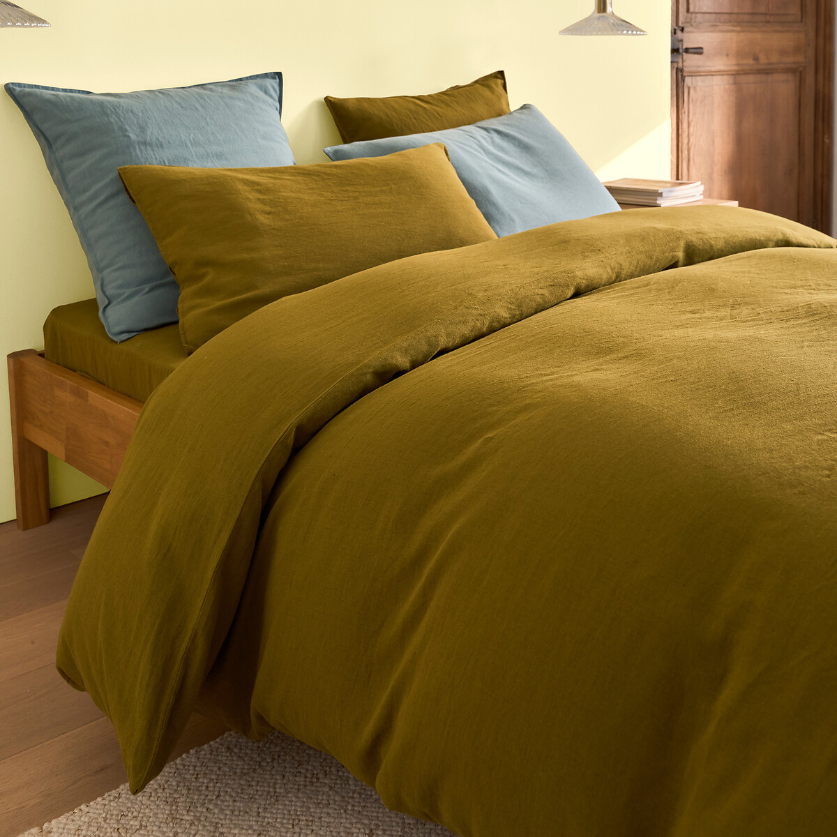 Housse de couette en coton/lin lavé, Marnie vert mousse, LA REDOUTE INTERIEURS