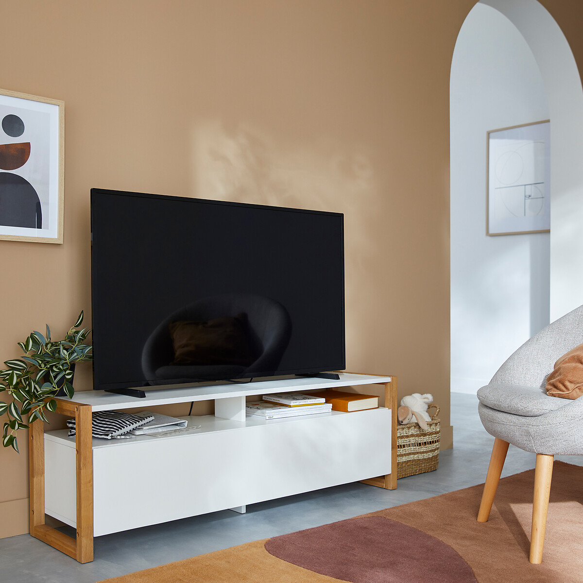 Meuble TV porte abattante, Compo blanc, LA REDOUTE INTERIEURS