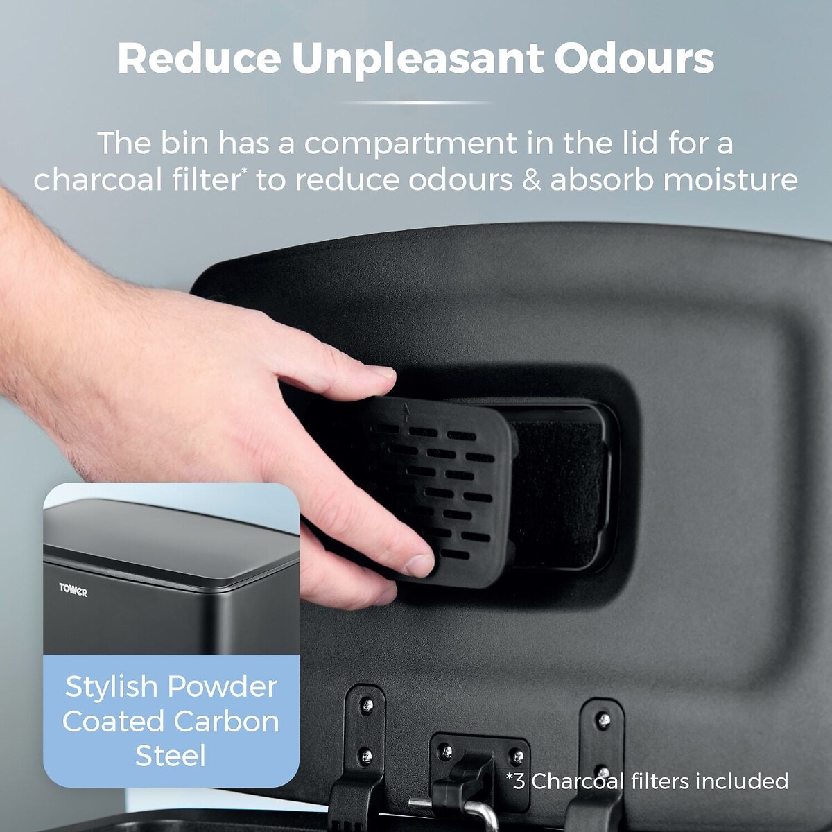 40L Rectangular Pedal Bin black, TOWER