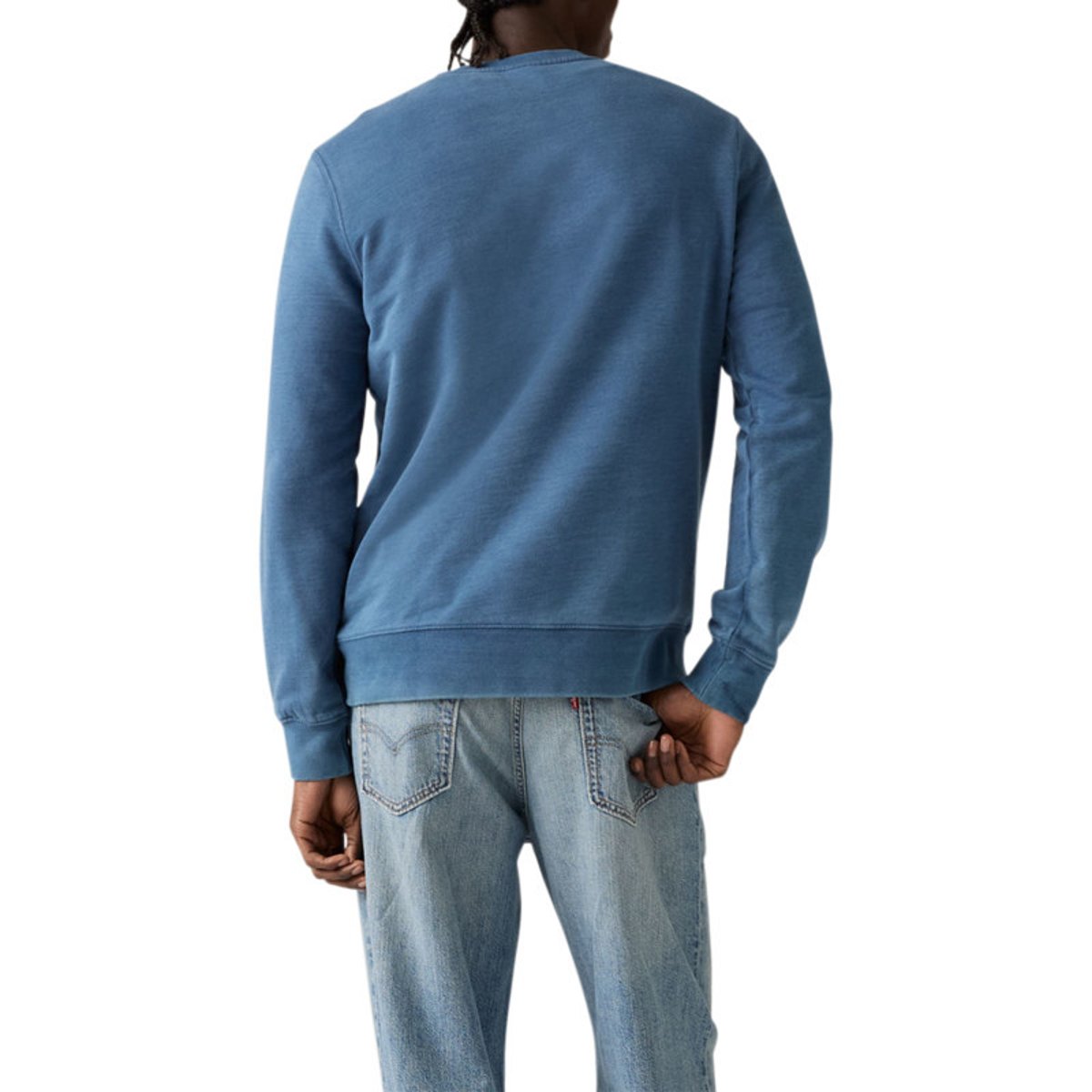 Pull en coton bleu à coupe droite effet délavé pourvu d'un col rond bleu, LEVI'S
