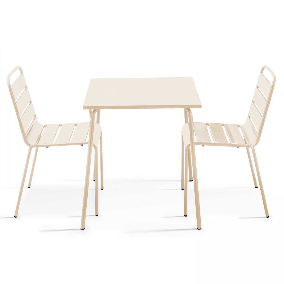 Salon de jardin table carrée et 2 chaises en métal, PALAVAS ivoire, OVIALA