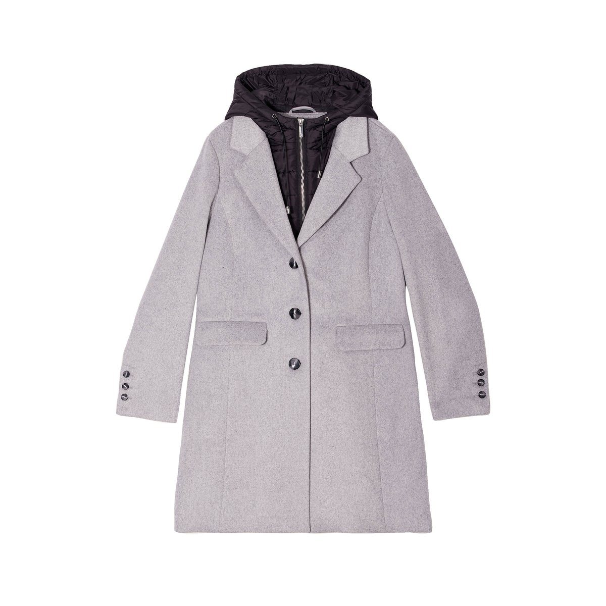 Manteau droit à capuche gris clair, BREAL