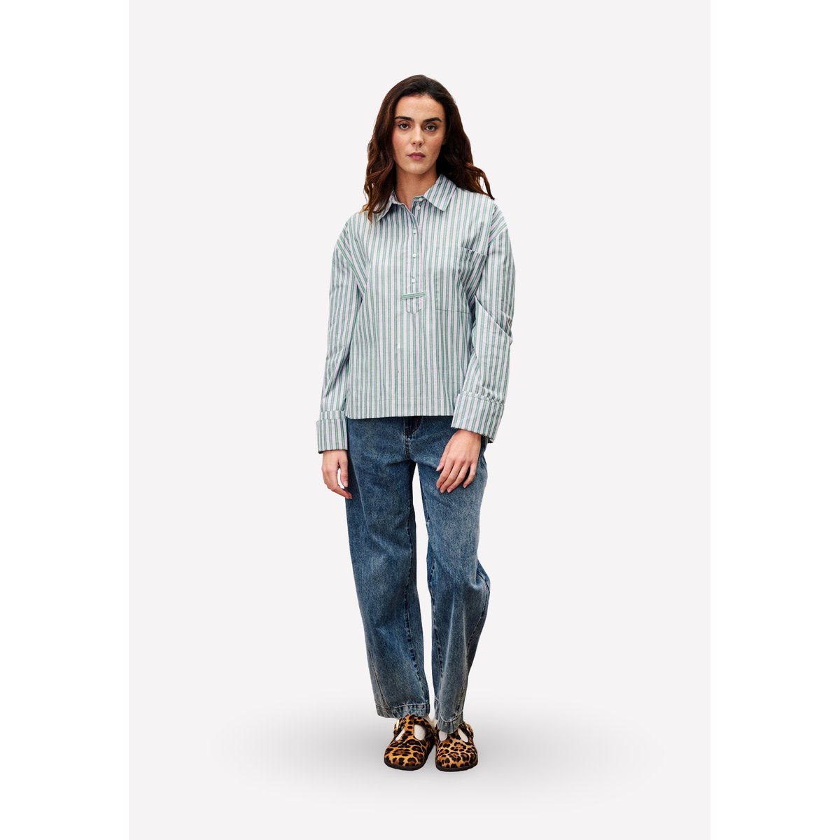 Chemise  en coton POTHOS vert mousse, FRNCH