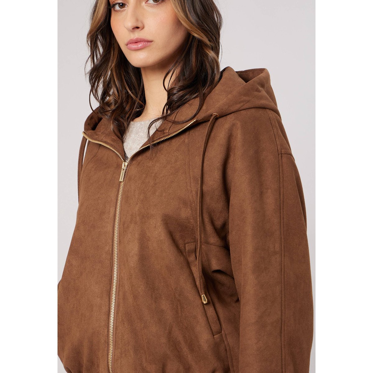 Blouson court bombers femme NAMACI light brown, DEELUXE