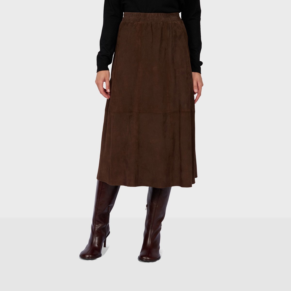 Jupe longue évasée en cuir NAHEE marron foncé, OAKWOOD