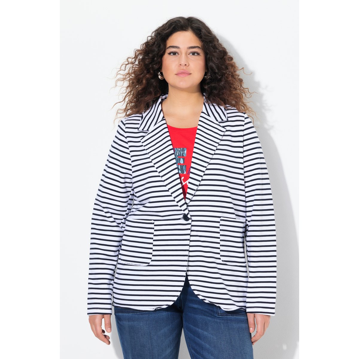 Blazer en jersey. Manches longues et col blanc neige, ULLA POPKEN