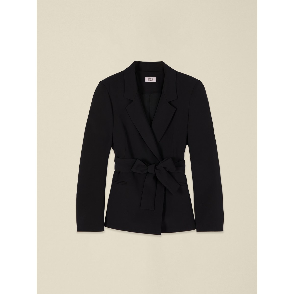 Blazer avec ceinture à nouer noir impression, OLTRE