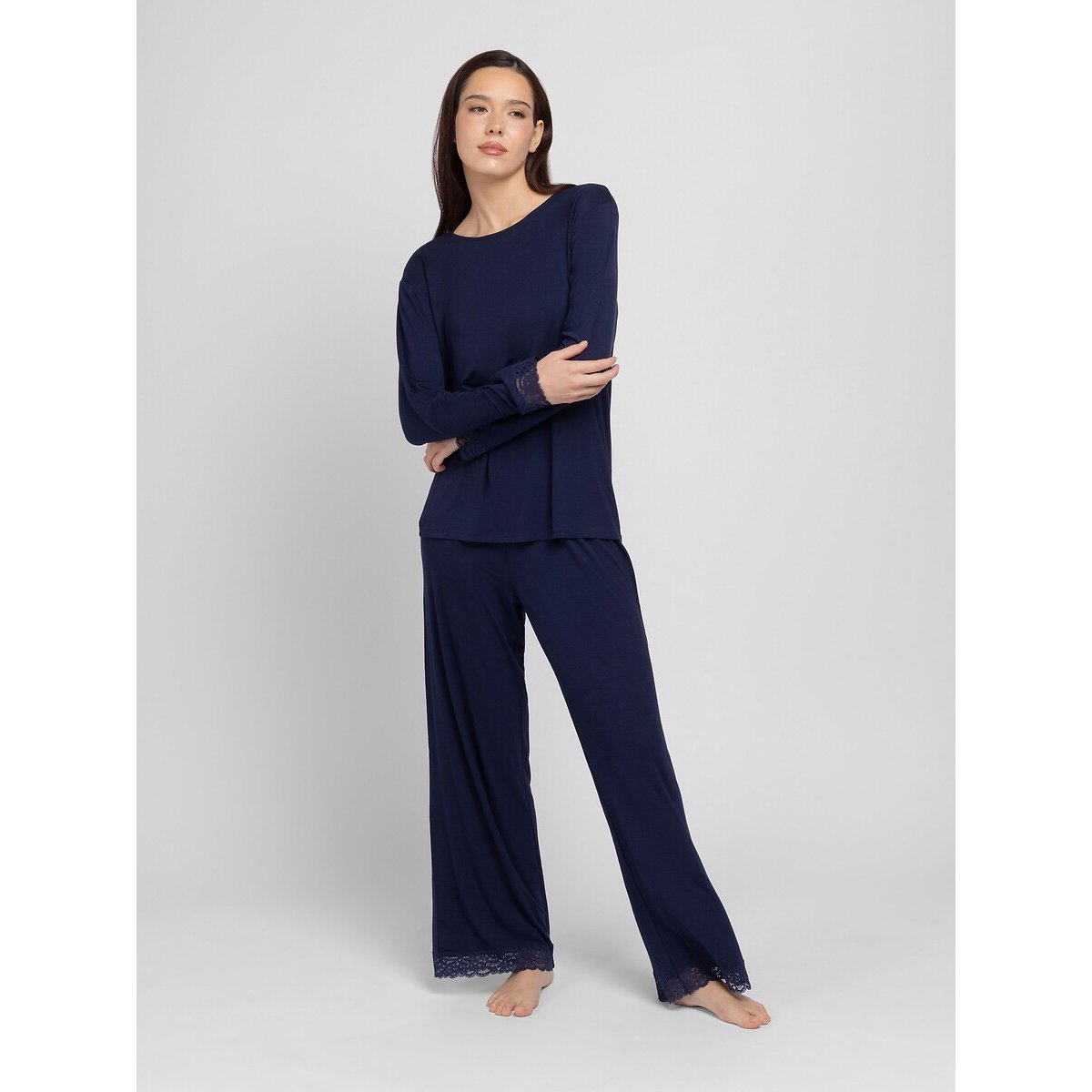 Pigiama lungo in jersey LILA navy, DORINA