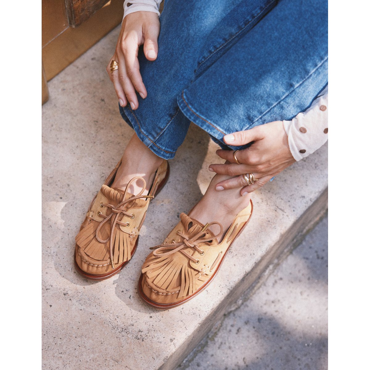 Mocassins OVEL nubuck beige et cognac, ODAJE