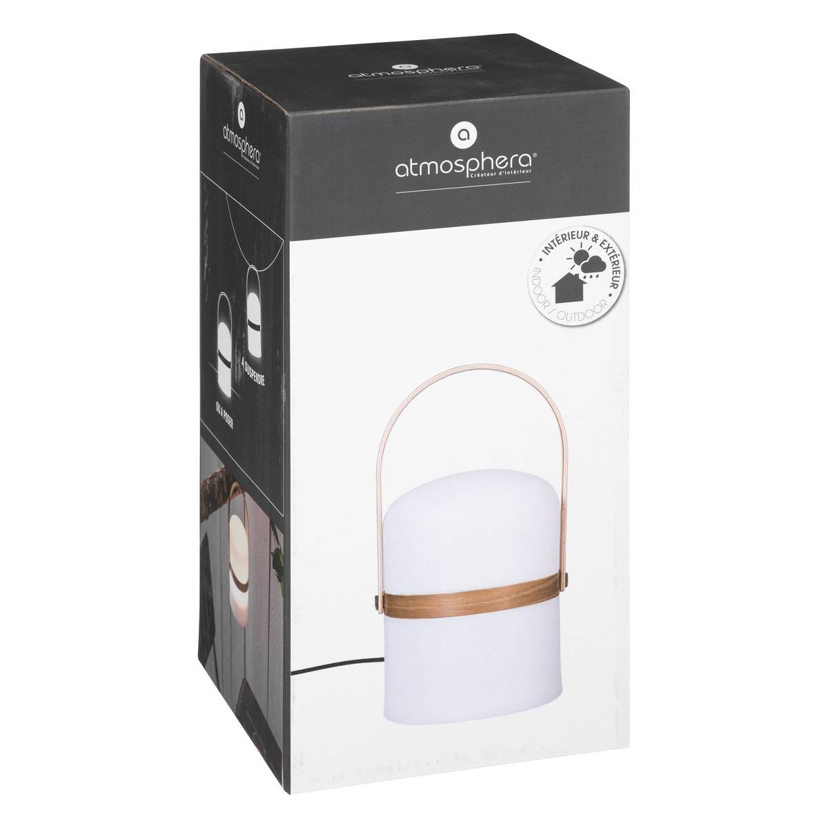 Lampe d'extérieur nomade rechargeable USB bois KIARA blanc, ATMOSPHERA