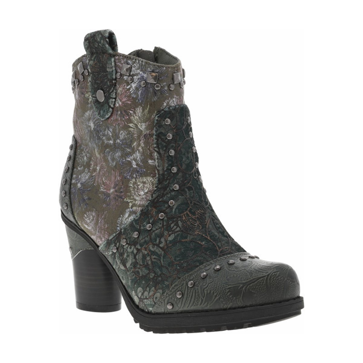 Boots kaki et multicolores à talon décroché haut avec un zip kaki, MUSTANG