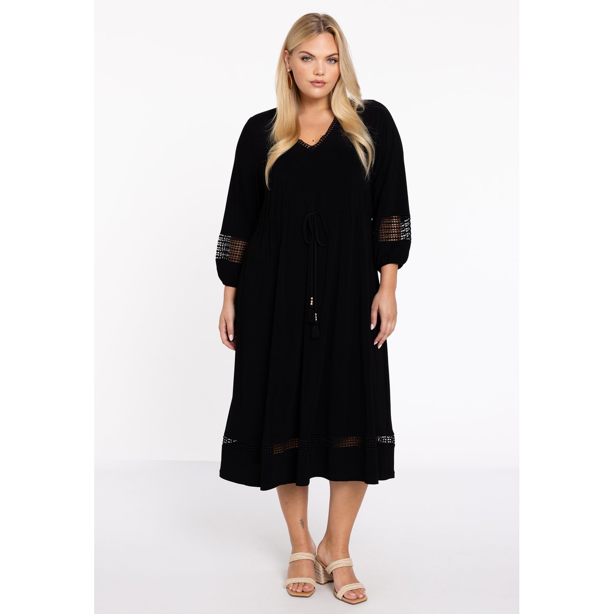 Robe avec ficelle à la taille noir, YOEK