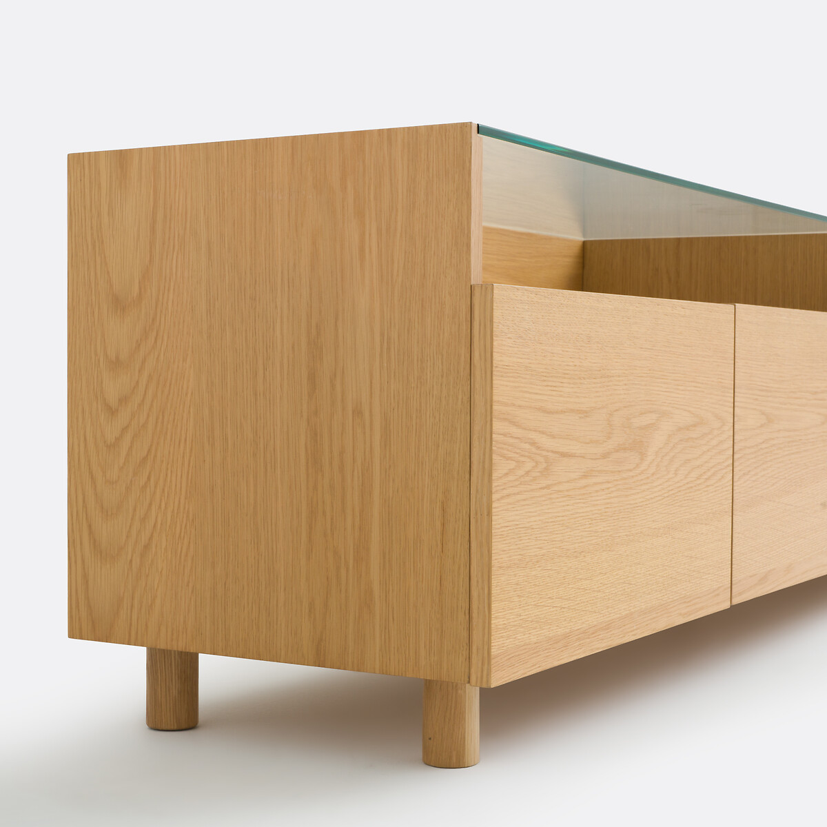 Meuble TV hifi XL, 4 portes, plateau verre, WALOR coloris chêne, LA REDOUTE INTERIEURS