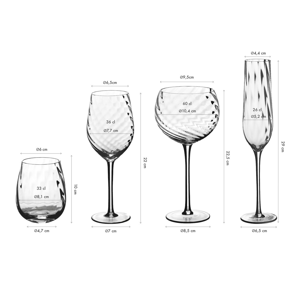 Lot de 24 set complet en cristallin (cristal sans plomb), NUDE transparent, BJORN