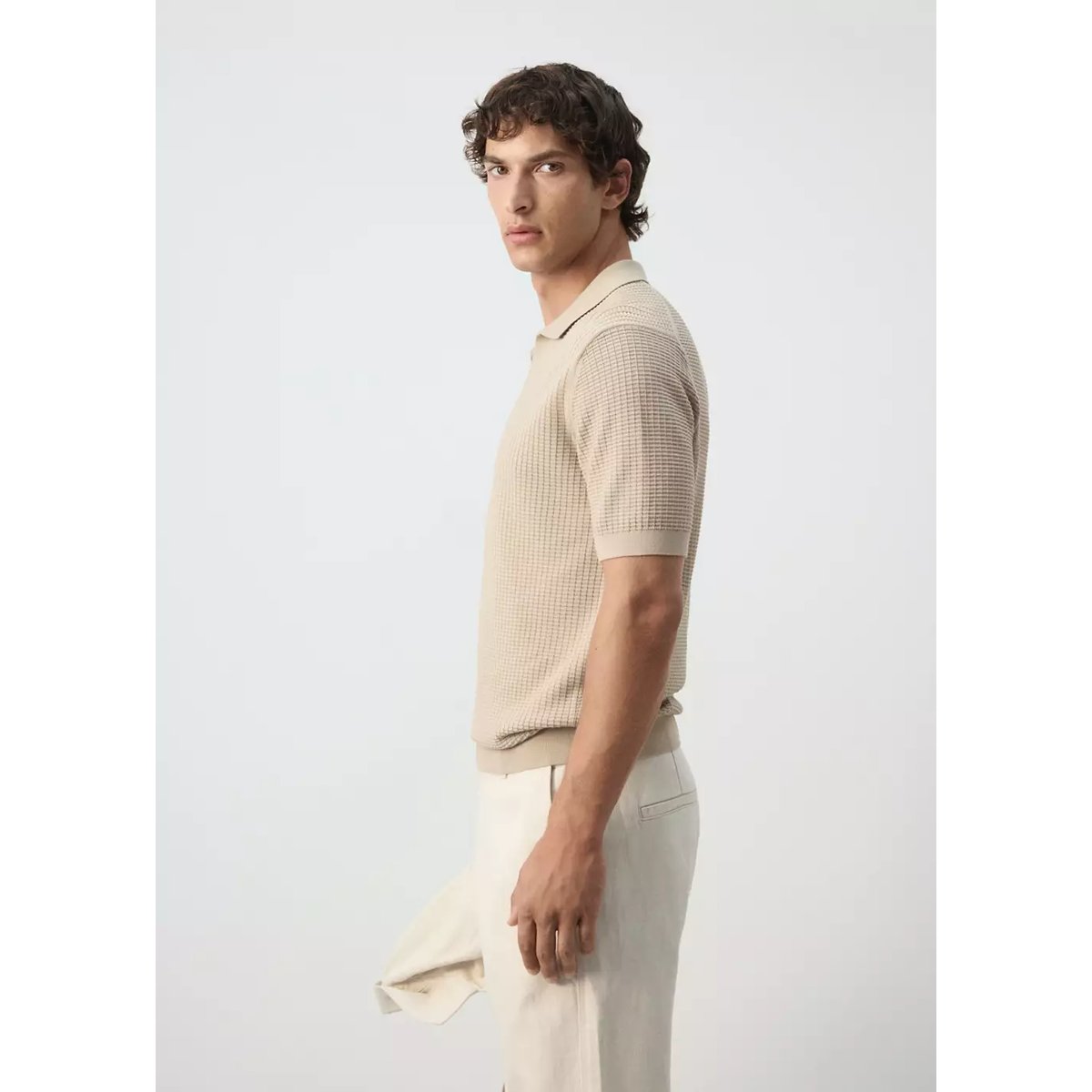 Polo 100 % coton maille structure beige, MANGO MAN