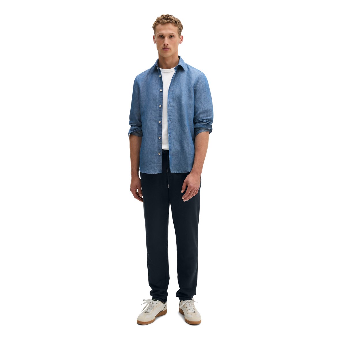 Chemise regular en lin et en coton bio bleu foncé, MARC O'POLO