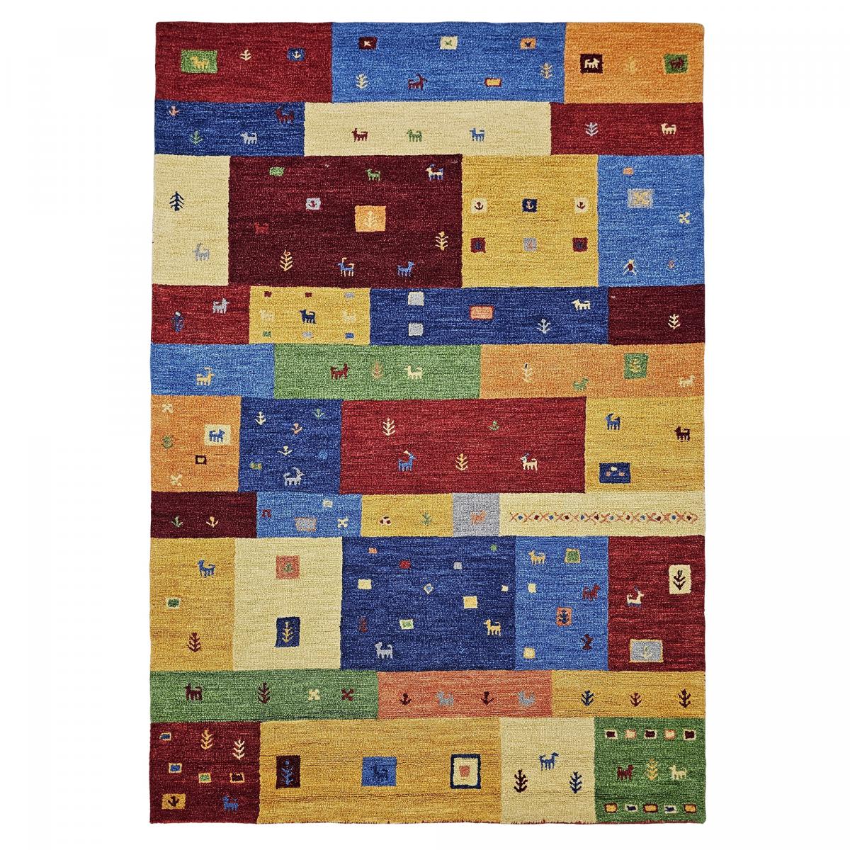 Tapis d'orient MYLA fait main en Laine, motif Gabbeh multicolore bordeaux, jaune, multicolore, UN AMOUR DE TAPIS