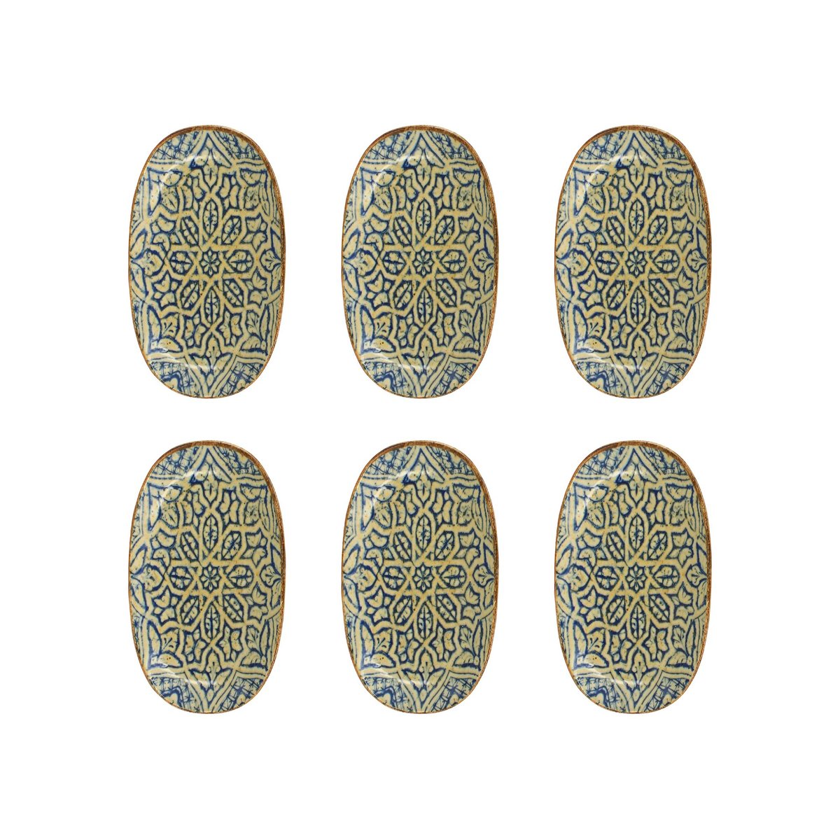 Lot de 6 assiettes ovales 23,5cm en porcelaine, CALYPSO bleu, OGO LIVING
