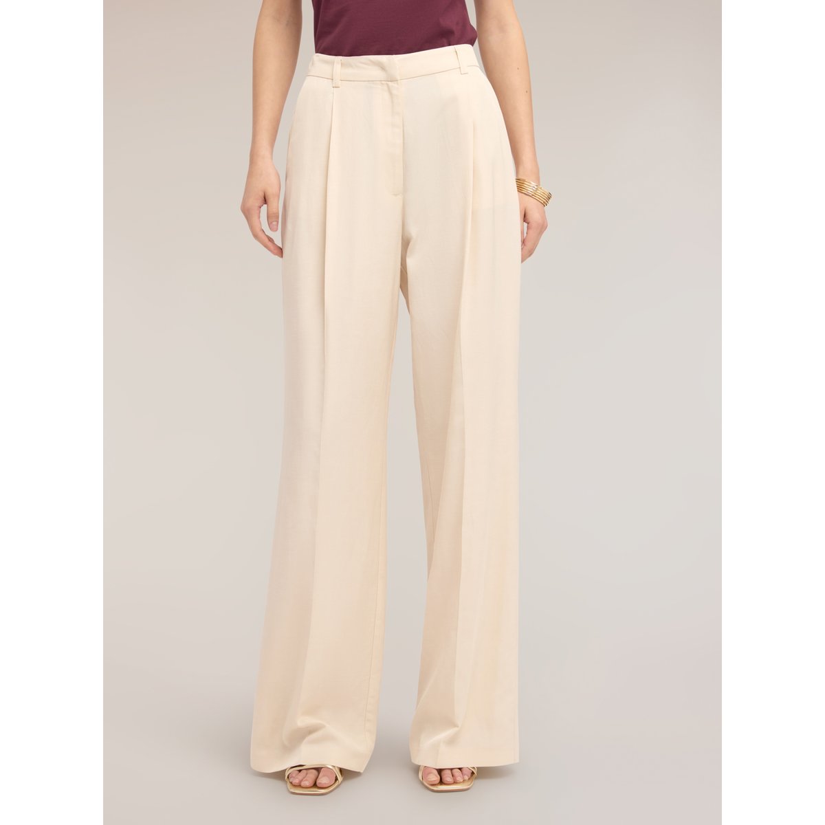 Pantalon palazzo à plis blanc, MOTIVI
