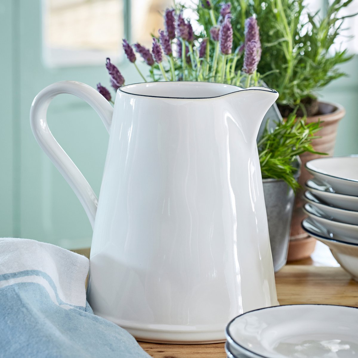 Carafe en grès, BEJA blanc et bleu, COSTA NOVA