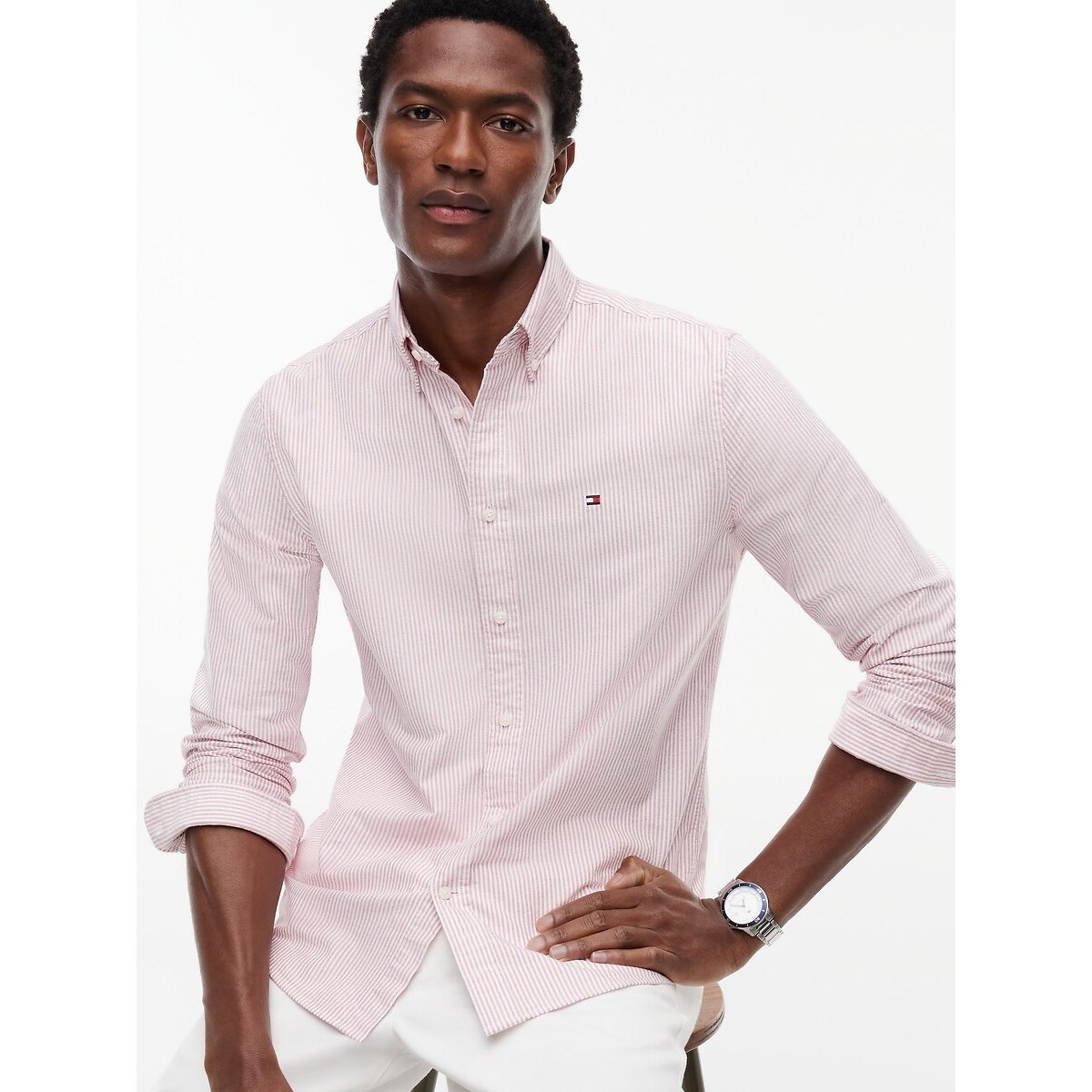 Chemise Oxford droite rayée rouge rayé, TOMMY HILFIGER