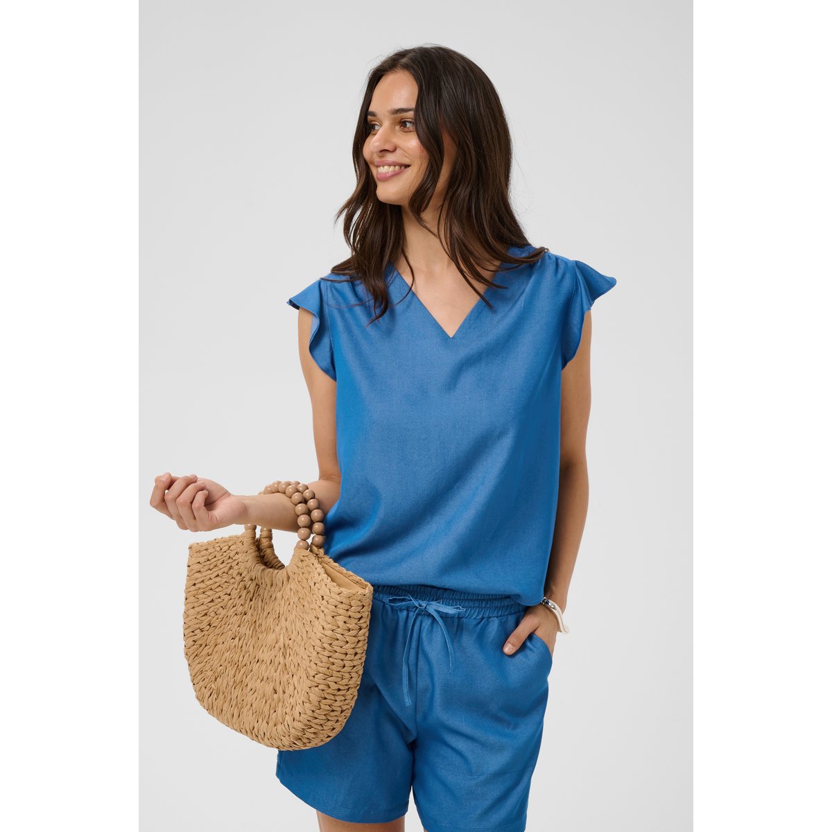 Blouse à manches courtes blue medium blue chambray, KAFFE