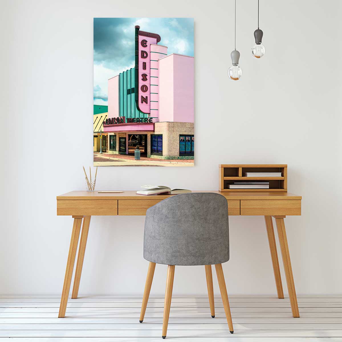 Tableau edison theater sur fond rose tableau alu dibond, HEXOA