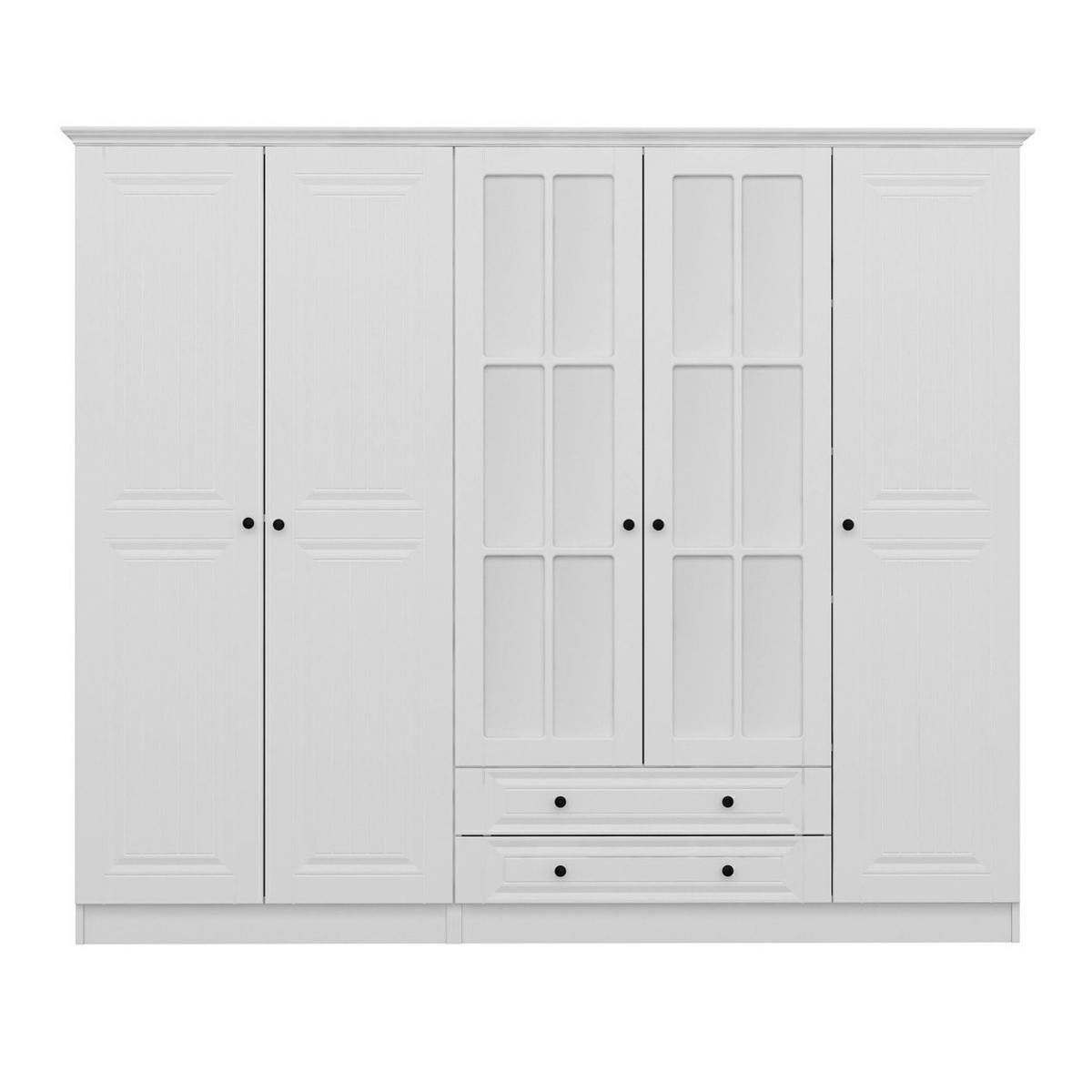 Armoire penderie blanche à moulures, 5 portes 2 miroirs BYRON blanc, PIER IMPORT