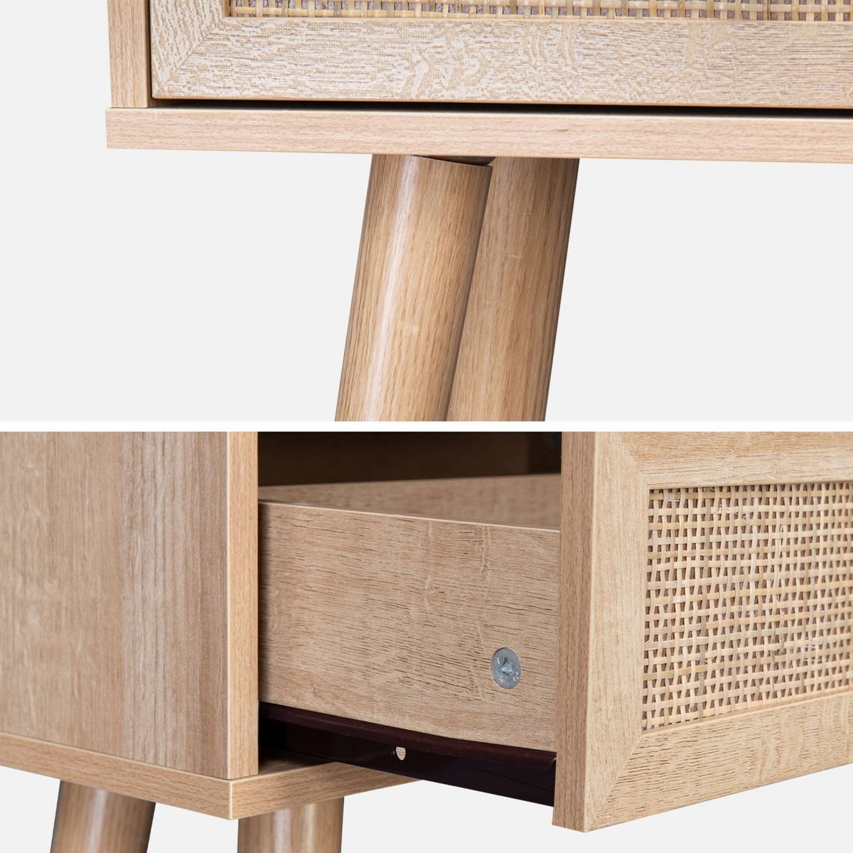 Console scandinave décor bois et cannage 1 tiroir BOHÈME naturel, SWEEEK