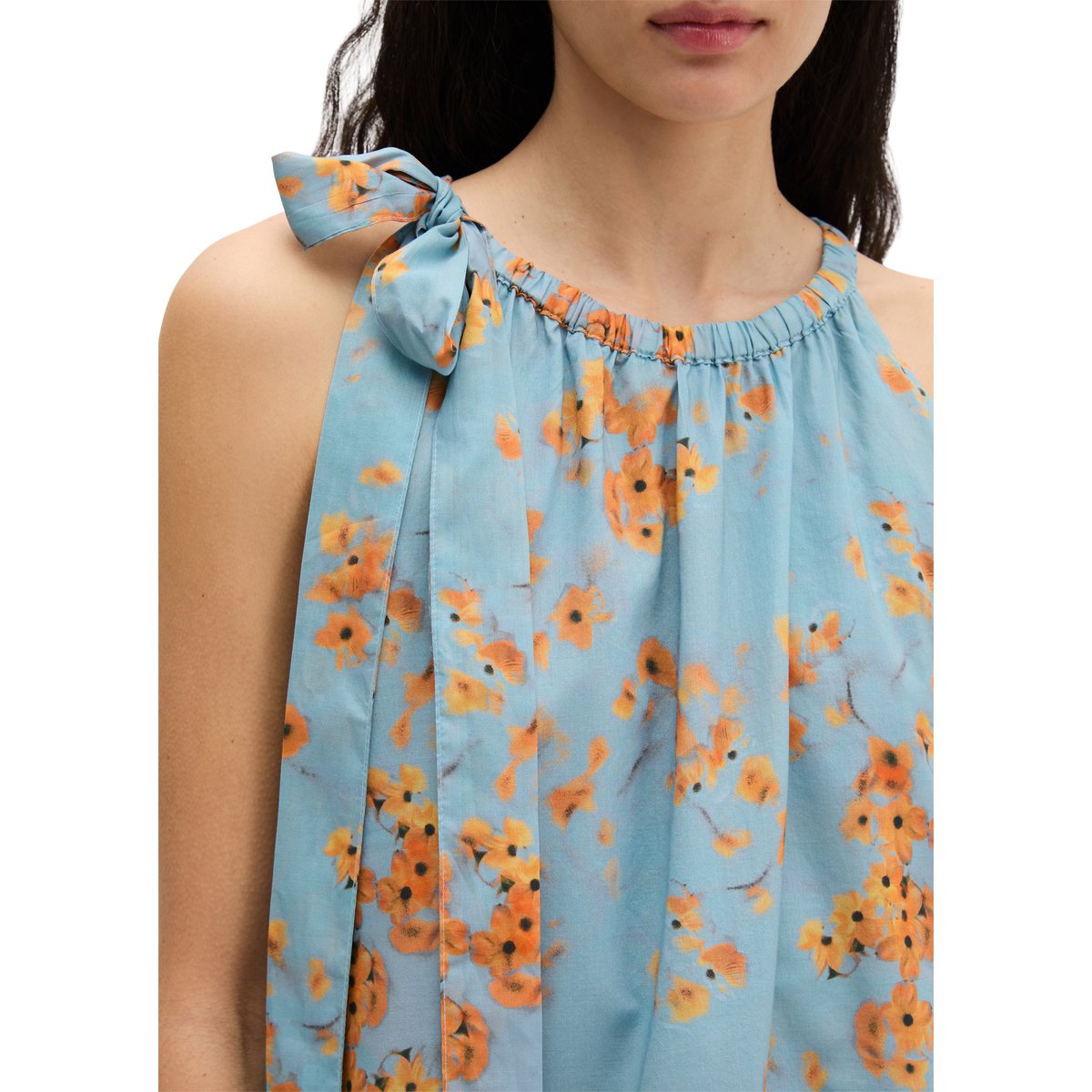 Robe d'été sans manches loose en voile de coton imprimé bleu moyen, MARC O'POLO