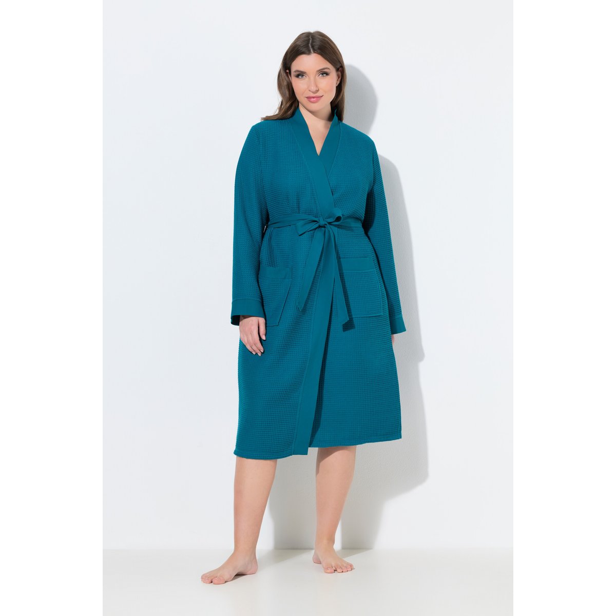 Peignoir, col châle, ceinture à nouer pétrole vif, ULLA POPKEN